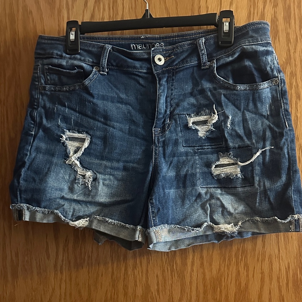 Maurices Dark Blue Ripped Jean Shorts